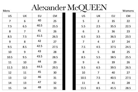 alexander mcqueen size chart shoes